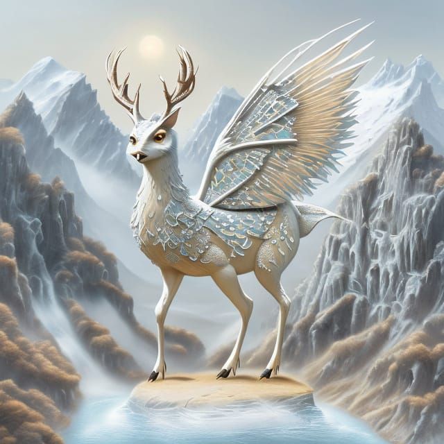 Noble Deer-Owl Hybrid in Paper Cut-Out Style