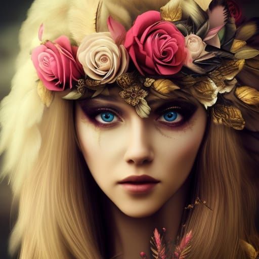 Beautiful Blonde Girl with Roses: Digital Matte Painting