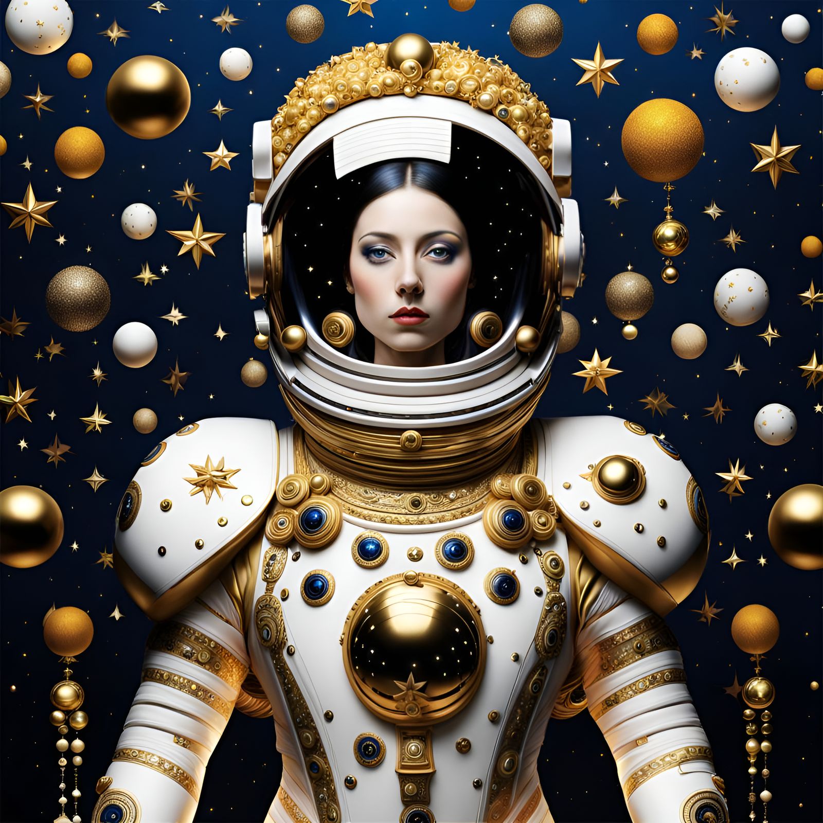 Astronaut in Gold Spacesuit, Klimt-Inspired Art