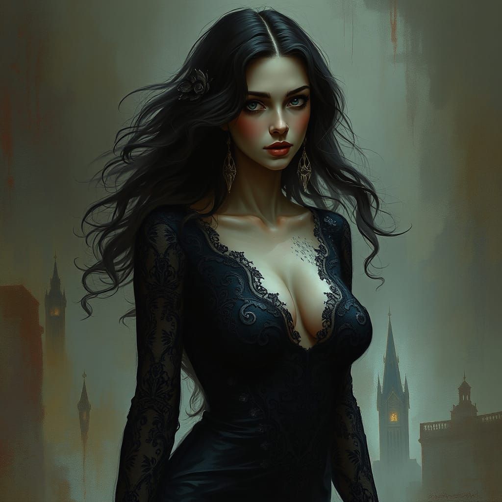 Ethereal Aurelia in a Dark Victorian-Inspired Gown