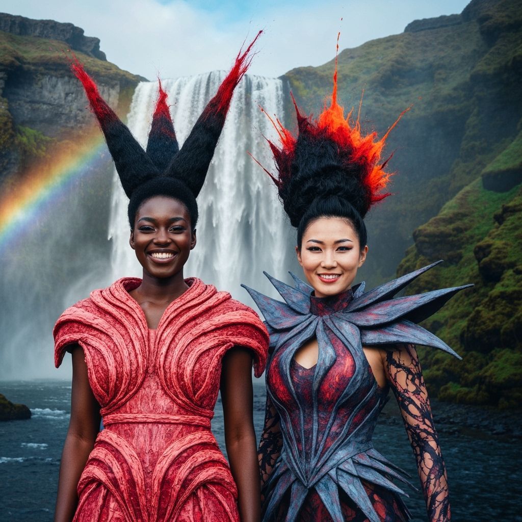 Skógafoss Waterfall with Avant-Garde Style Women