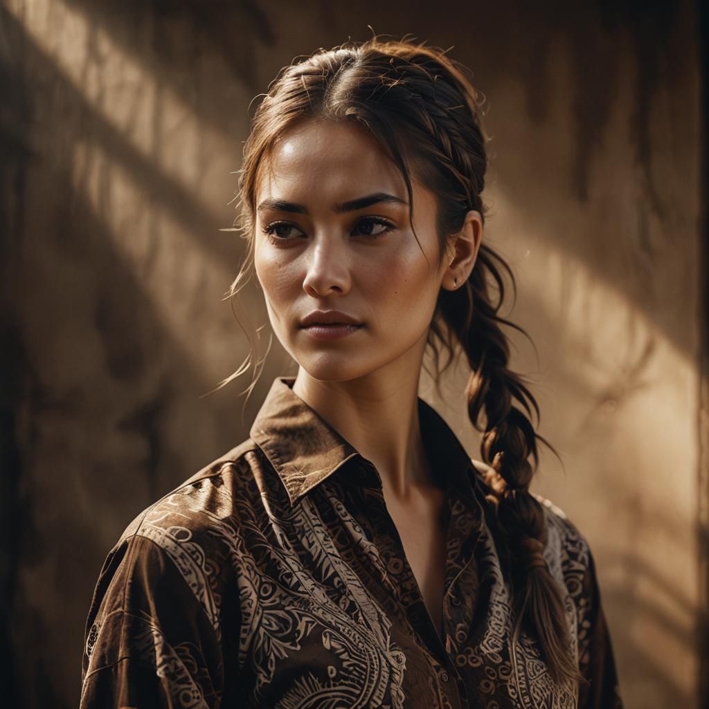 Elegant Portrait of Young Woman in Batik Shirt