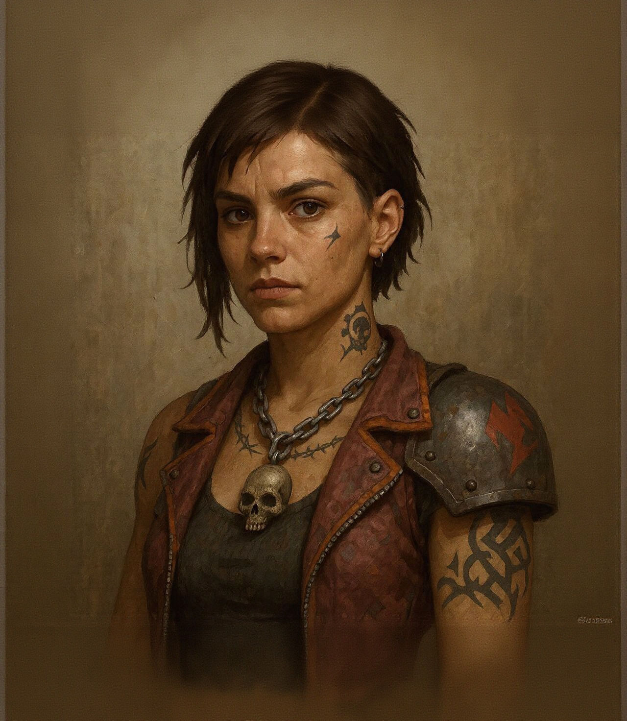 Female Ganger with Tattoos in Sci-Fi Style