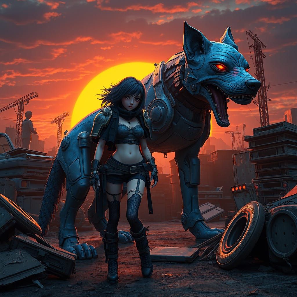 Gritty Post-Apocalyptic Survivor with Fierce Armored Compani...