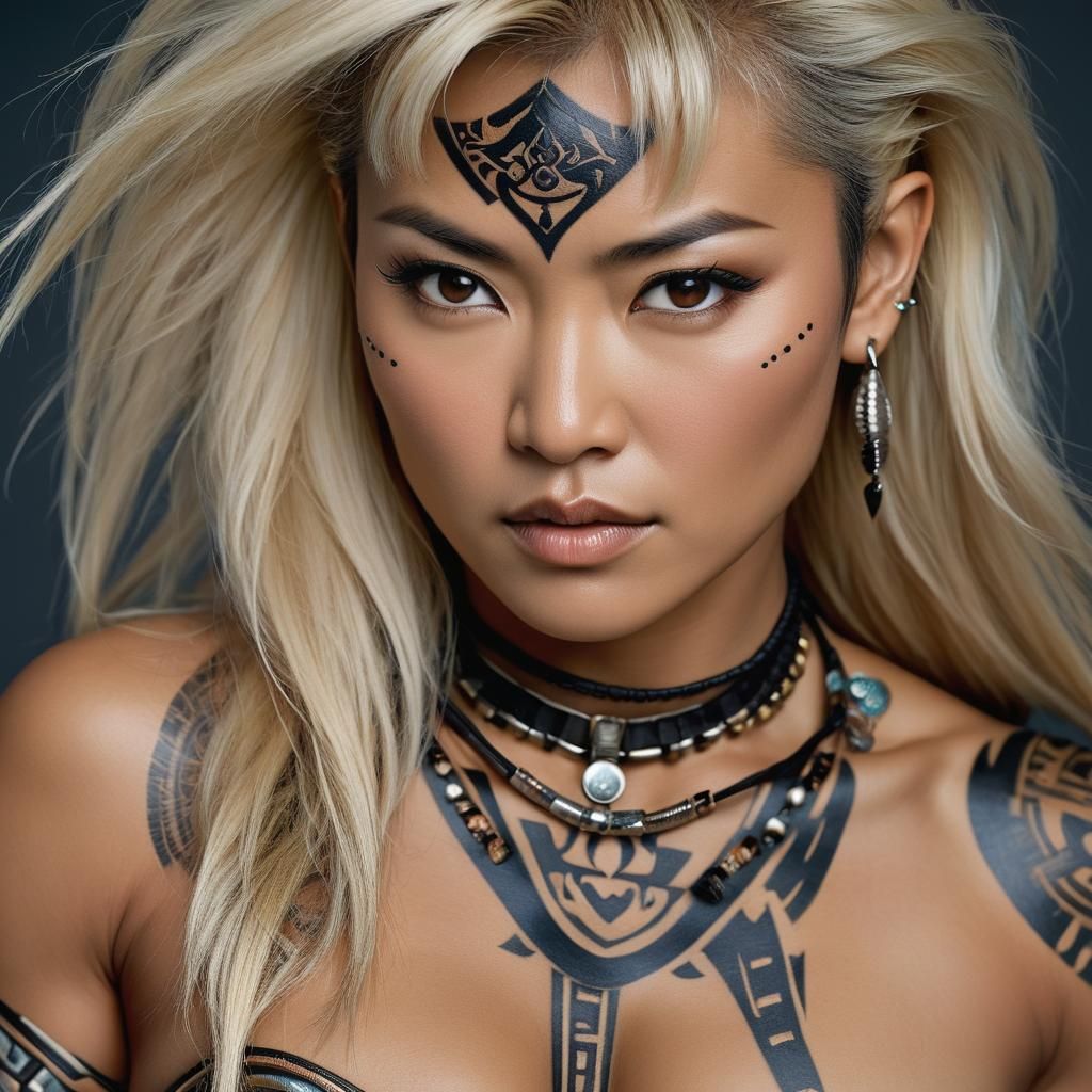 Platinum Blonde Asian Warrior Portrait