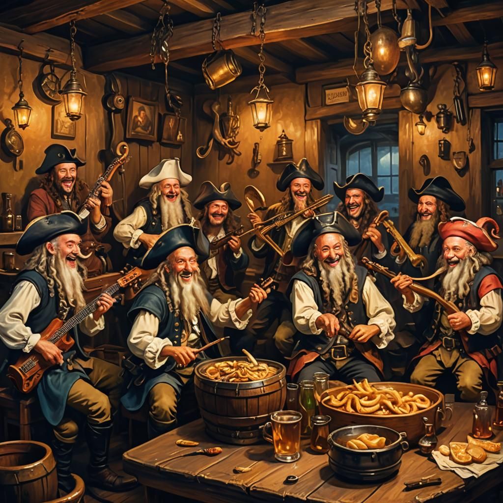 Squid Pirates' Tavern: An Oil Painting Masterpiece