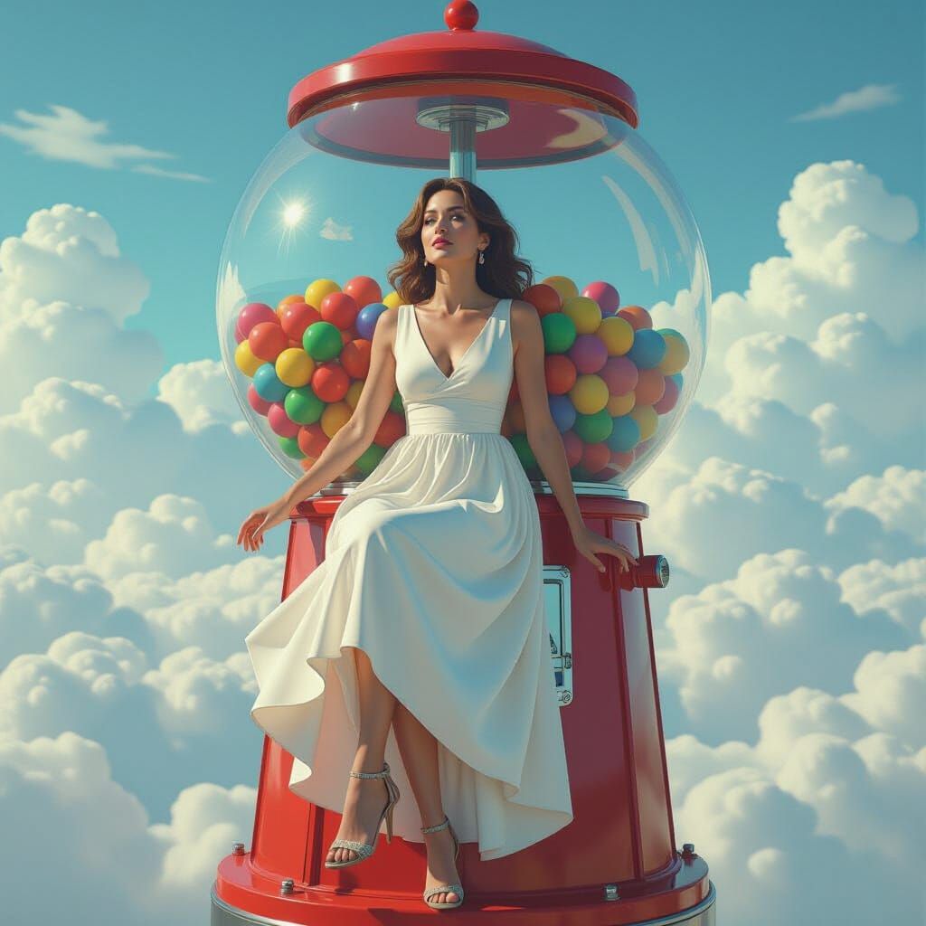 Woman in Gumball Machine in Hyperrealistic Style