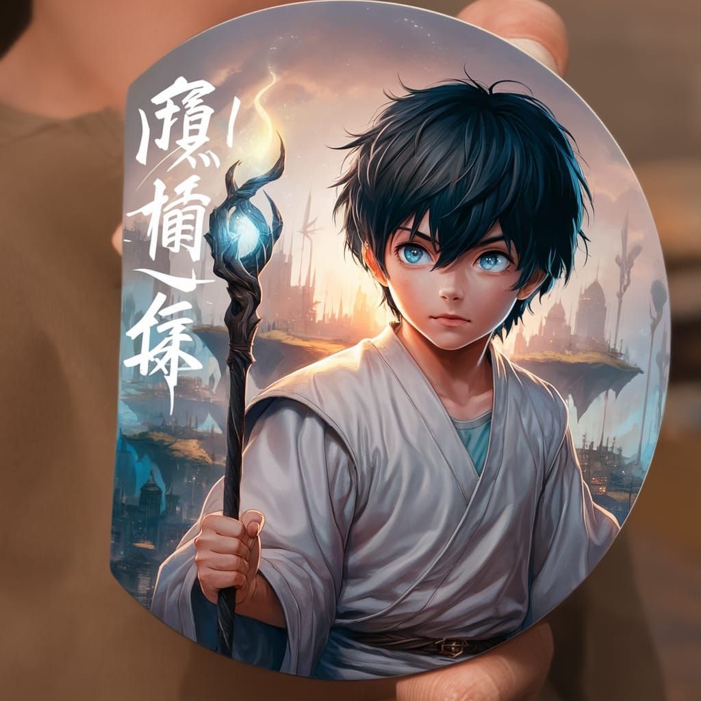 Anime Illustration of Young Mage in Fantasy City