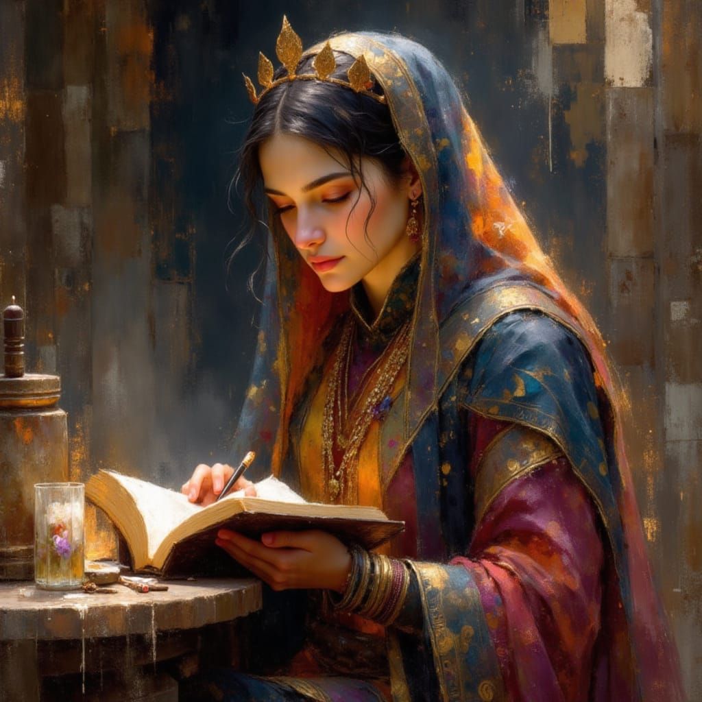 Magician's Apprentice in Mystical Chamber, Art Nouveau Style