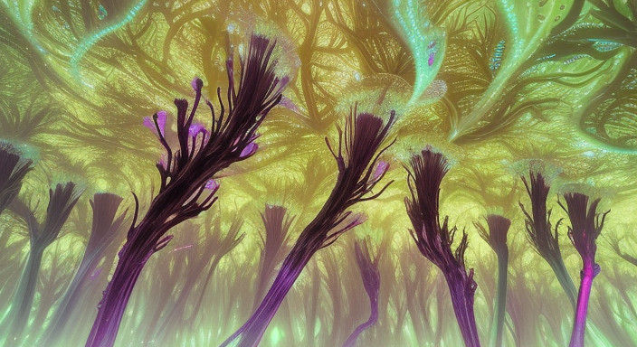 Ethereal Exoplanetary Biome Teeming with Iridescent Life