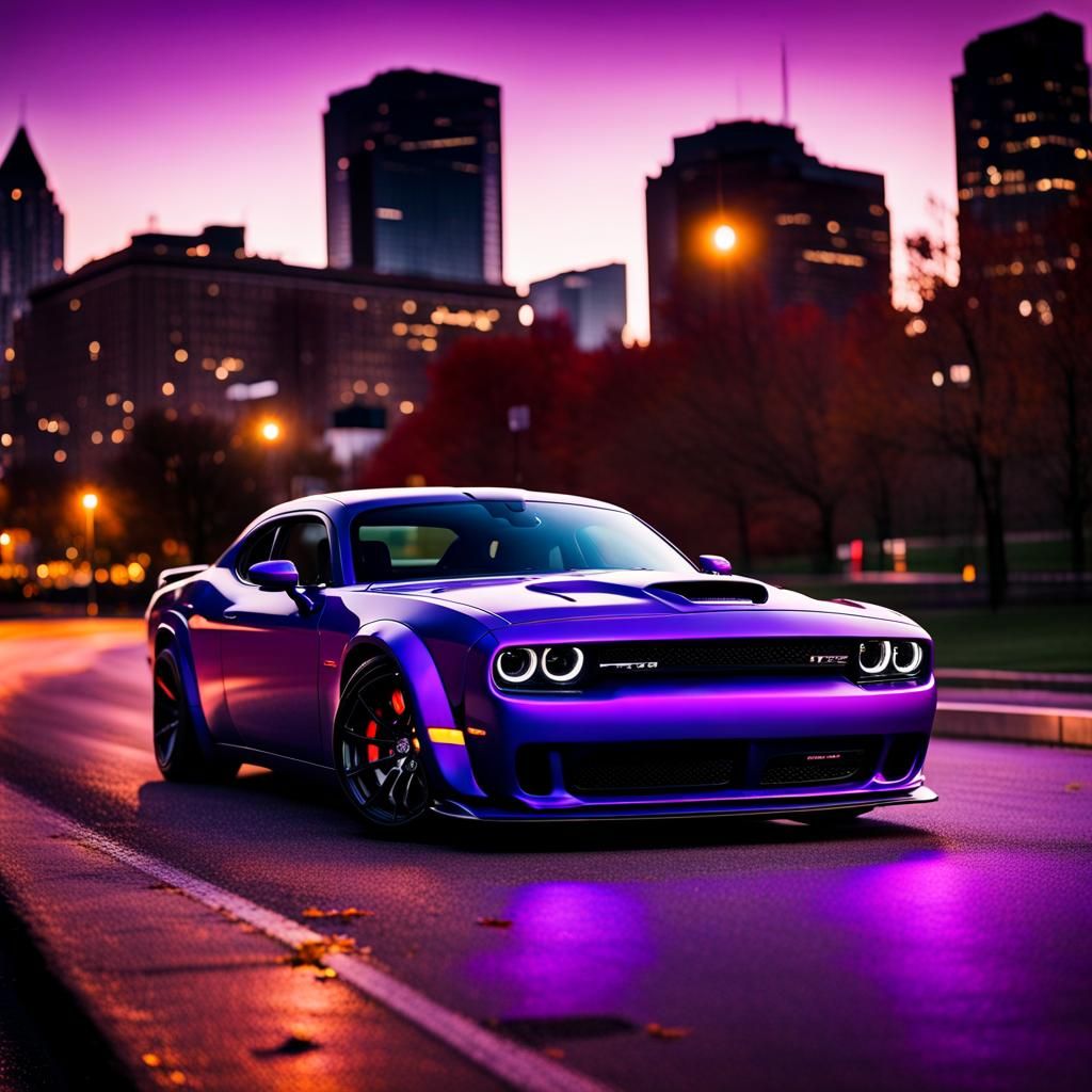 Purple Dodge Hellcat SRT with Neon Lights