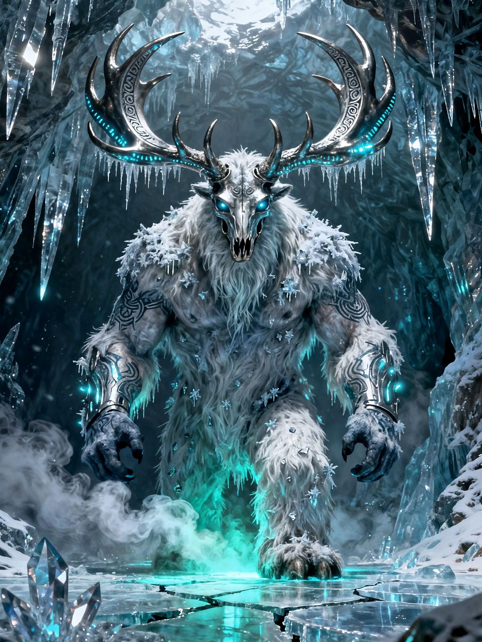 Iron Antler Yeti in Glittering Ice Cavern