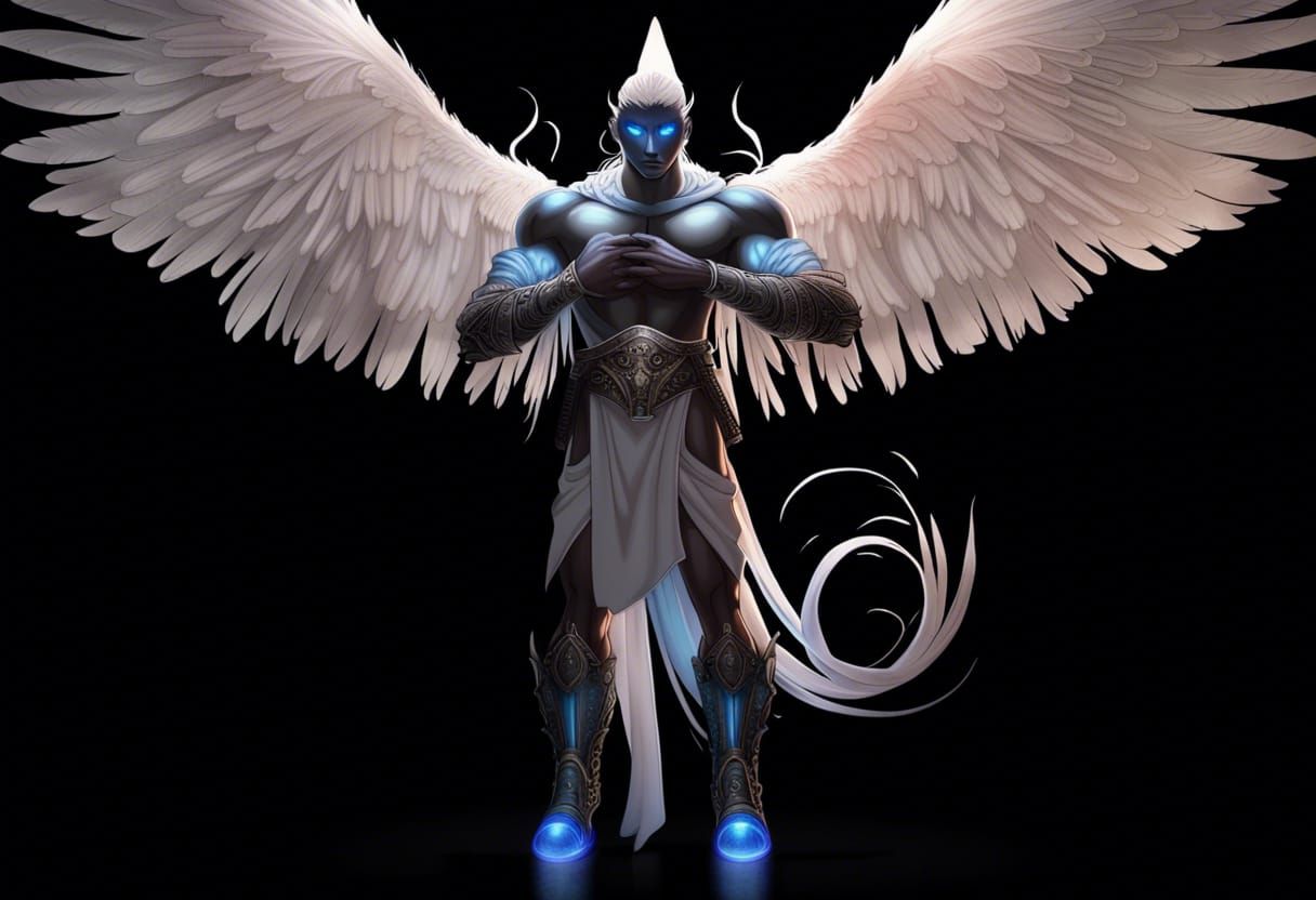 High Fantasy Angel with Glowing Blue Eyes