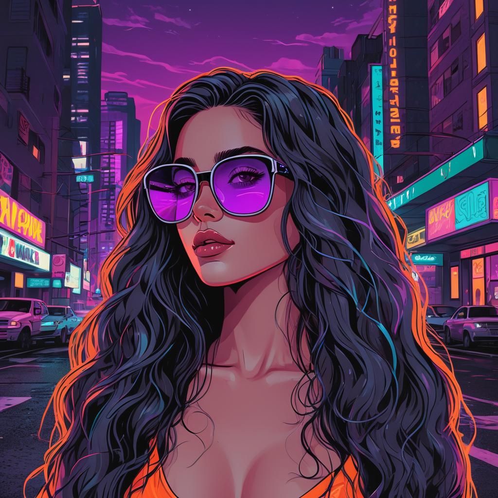 Cyberpunk Woman with Neon Lights, Comic Book Style