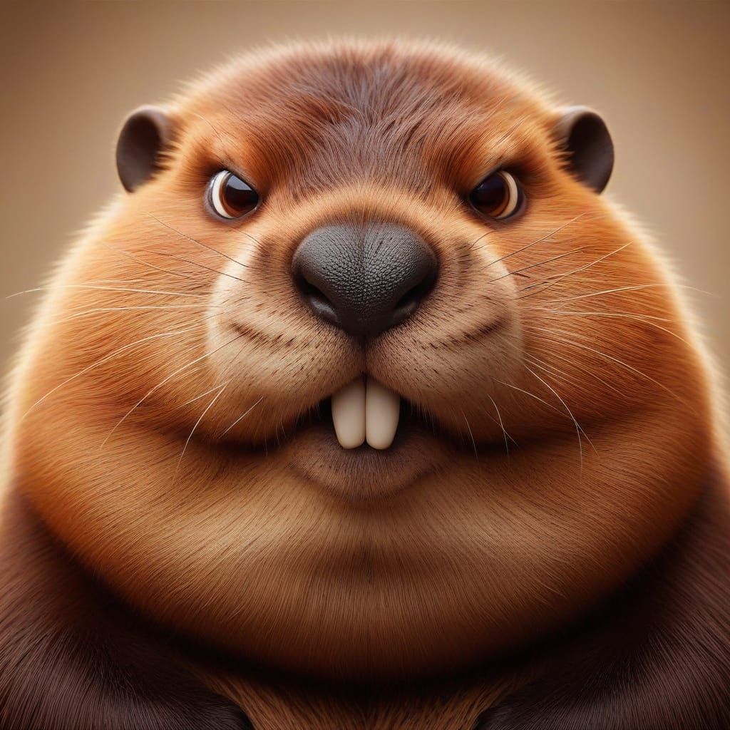 Obese Beaver's Contemptuous Stare Captured in Vivid Detail