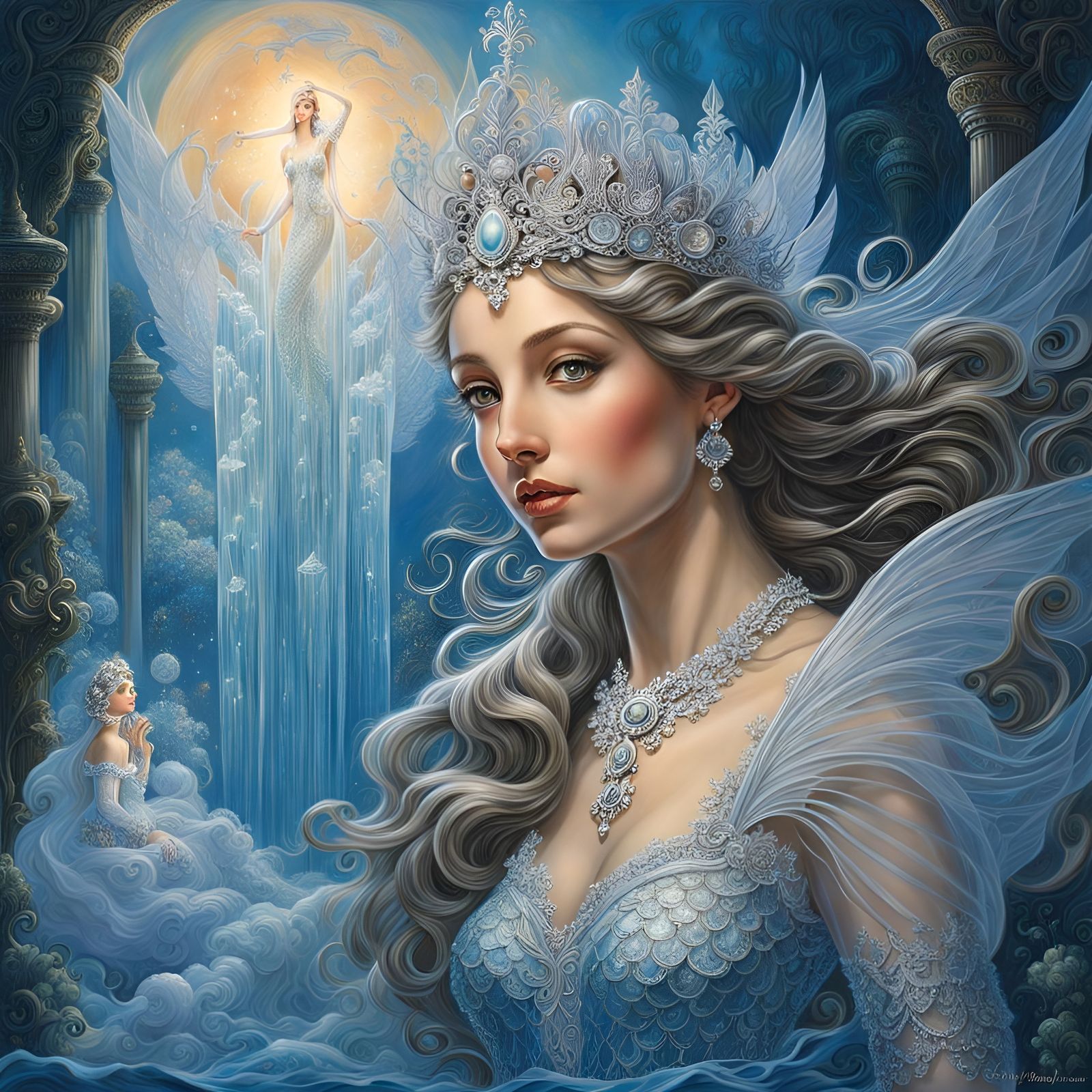 Icy Mermaid Princess Carving in Hyperrealism Style