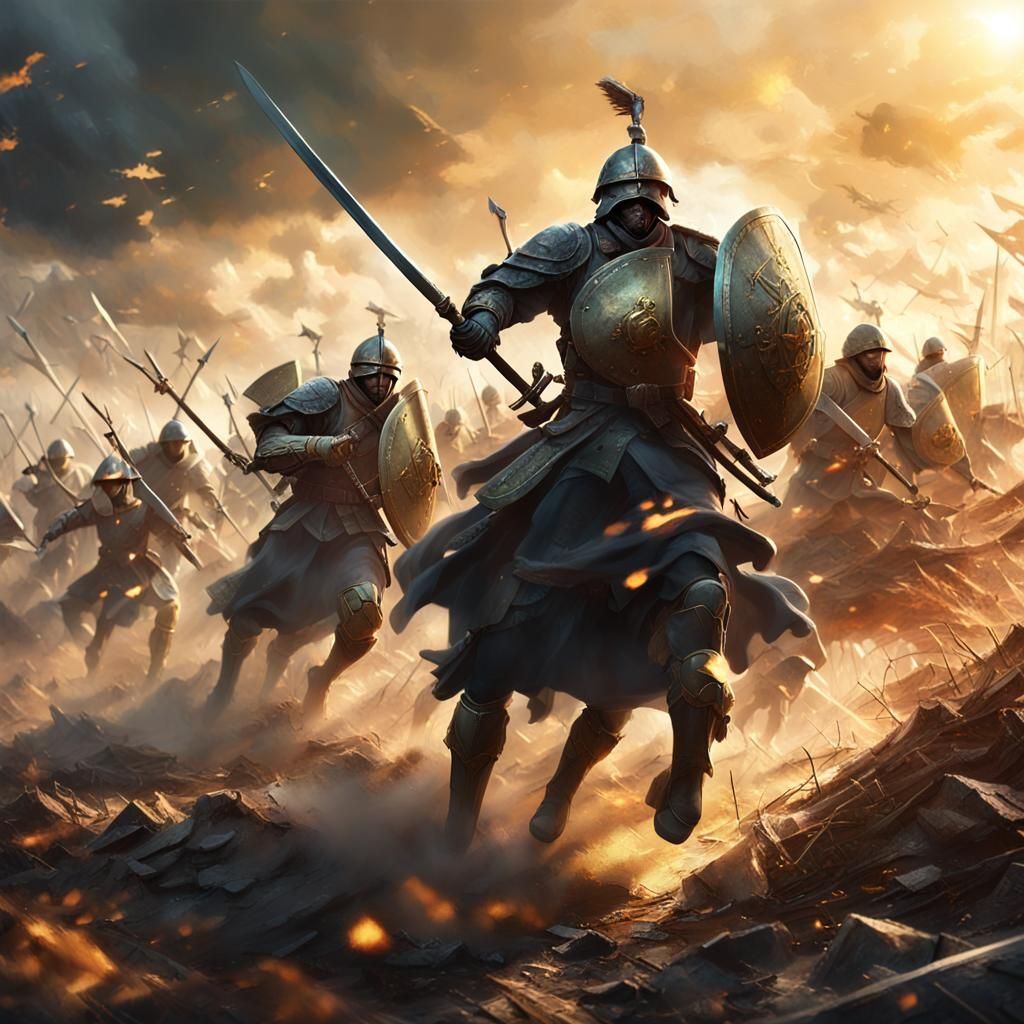 Epic Fantasy Battlefield in Golden Hour Sunlight