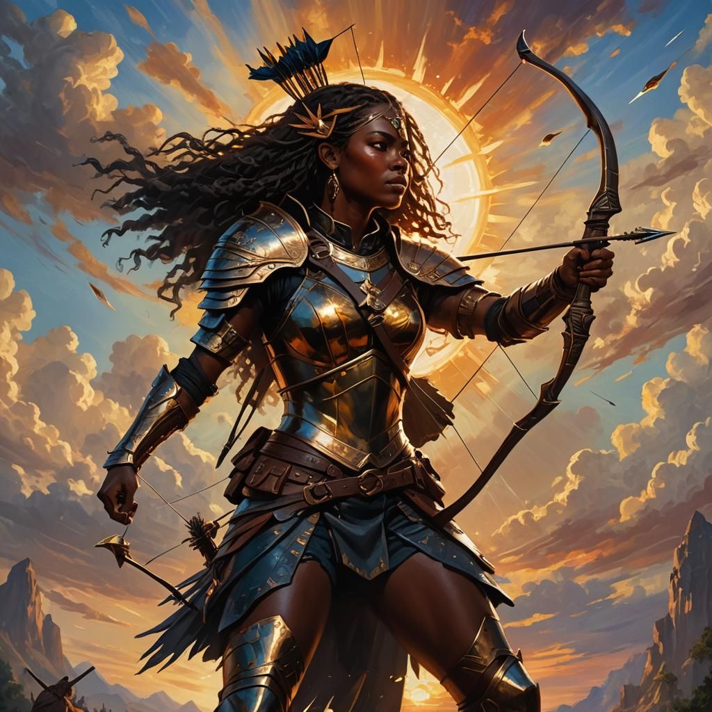 Dark Fantasy Archer Shooting at the Sun