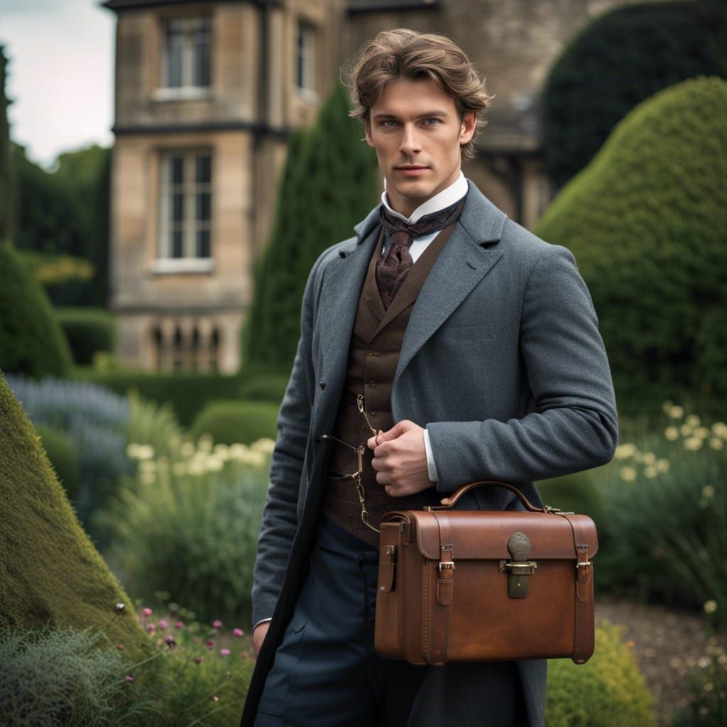 Victorian Man in English Manor Garden