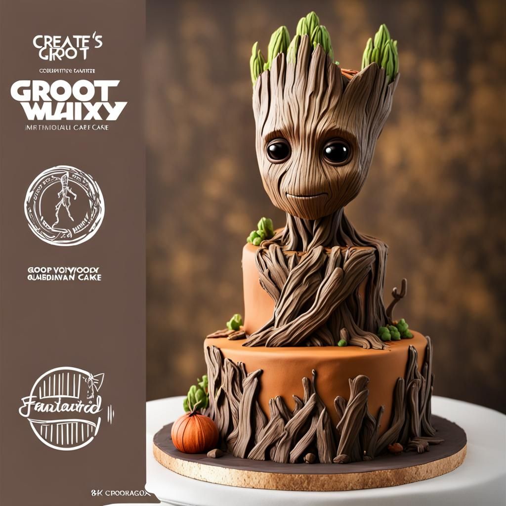 Design a cake inspired by Groot, the lovable Guardian of the...