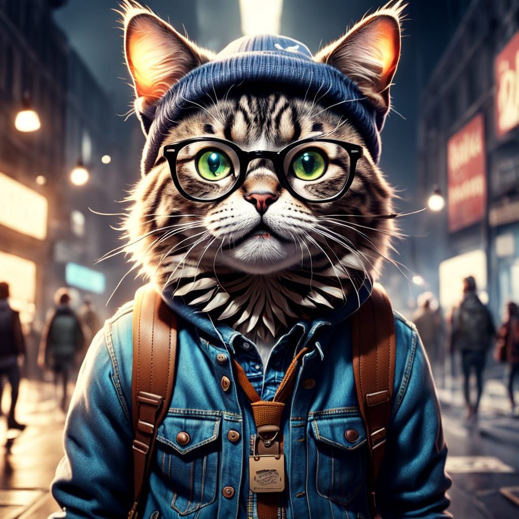 Hipster Cat Having a Panic Attack in 8k