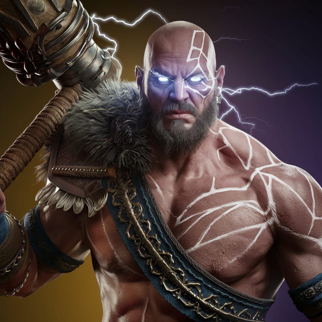 Fearsome Tattooed Barbarian Warrior in Dark Fantasy Style