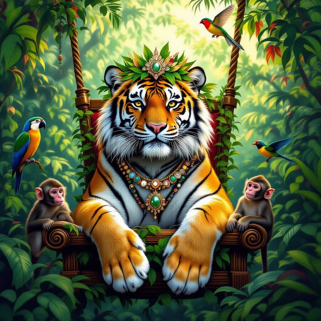 Bengal Tiger King on Jungle Throne