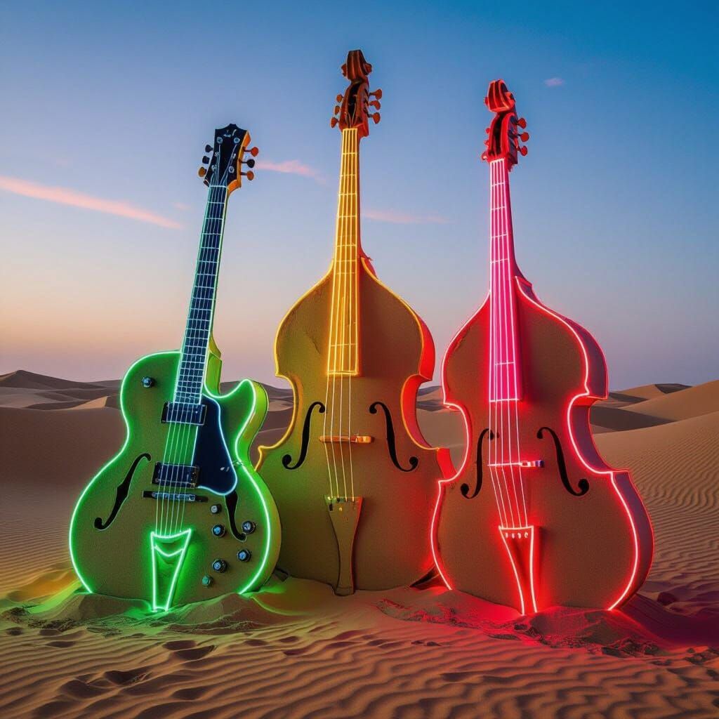 Neon Musical Sand Sculpture in Sahara Desert
