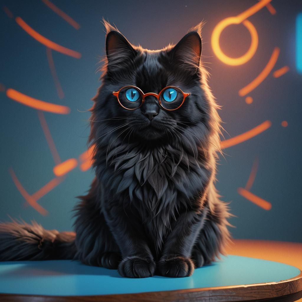 Cat in Glasses with Magical Sparkles, Pixar Style