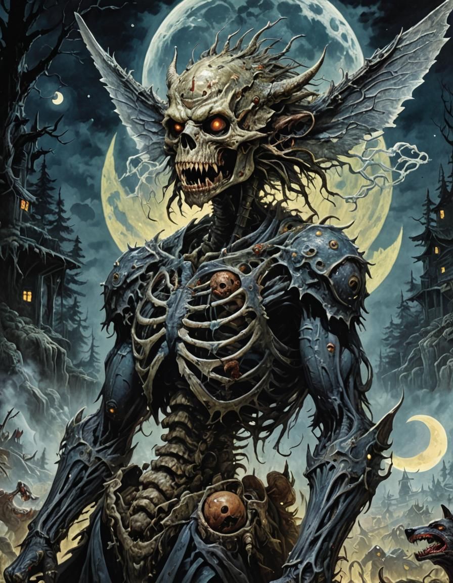 Undead Zombie Wolf Howling in Dark Fantasy Forest