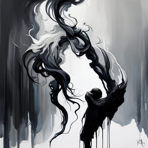 Ink Flow of Sad Emotion in Gouache Style