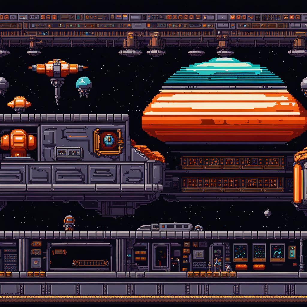 16-bit Spaceship in Pixel Art Style
