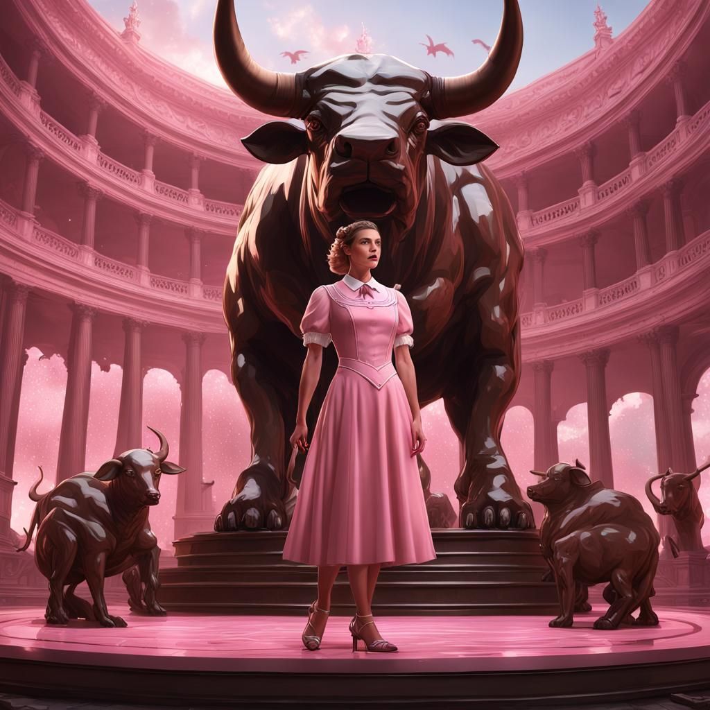 Sissy Maid Surrounded by Bronze Bulls