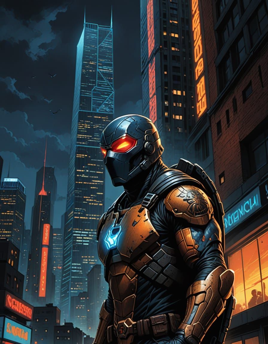 Leonardo's Heroic Sunset Stare in Dynamic Comic Book Art