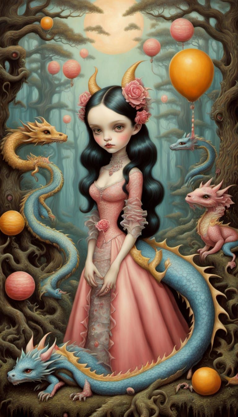 Dreamlike Dragon in Esoteric Forest, Surreal Art
