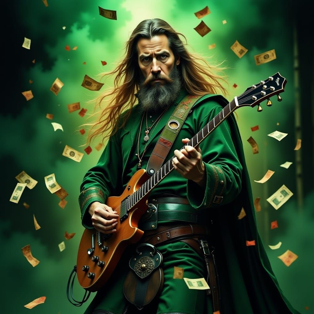 Scottish Man in Kilt Playing Electric Guitar