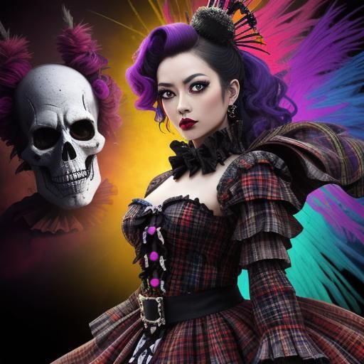 Surreal Model with Katana in Dreamlike Explosion