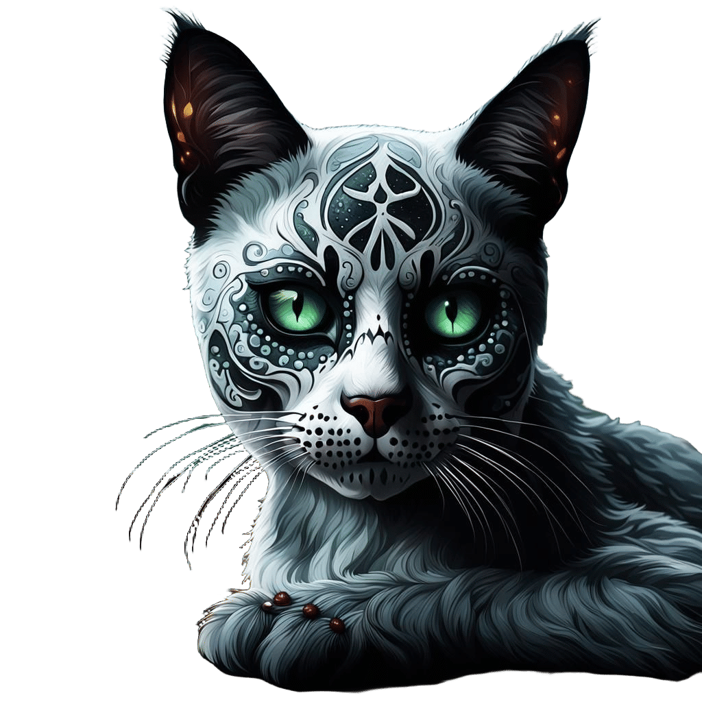 Cat with Sugar Skull Face Paint in Window