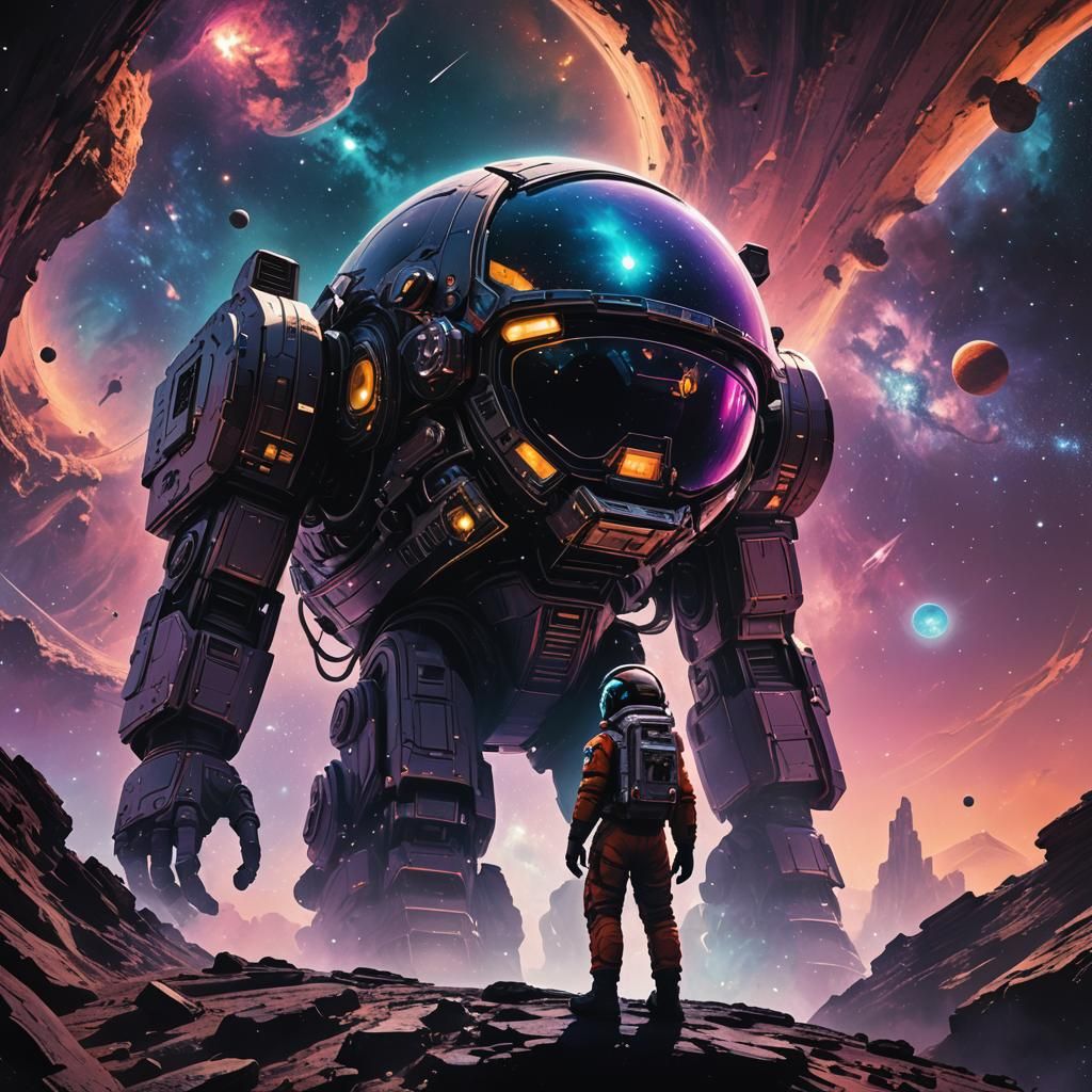 Astronaut at Edge of Space in Neon Digital Art