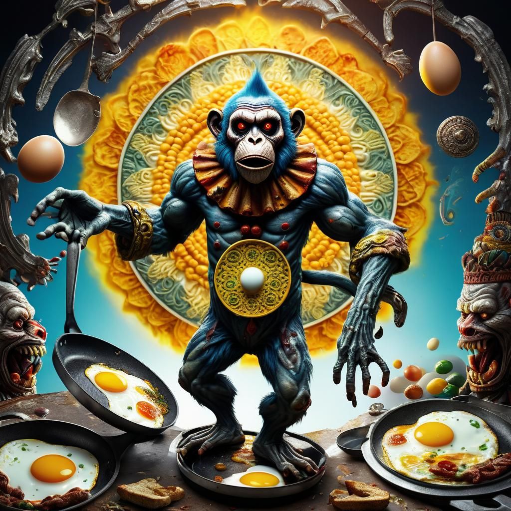 Transhumanist Zombie Monkey Monster in Cosmic Surrealism
