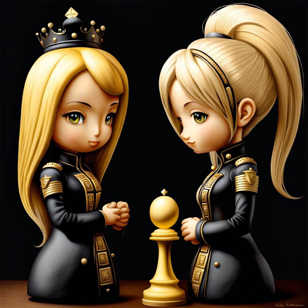 Gothic Chess Queens in Elegant Black and White