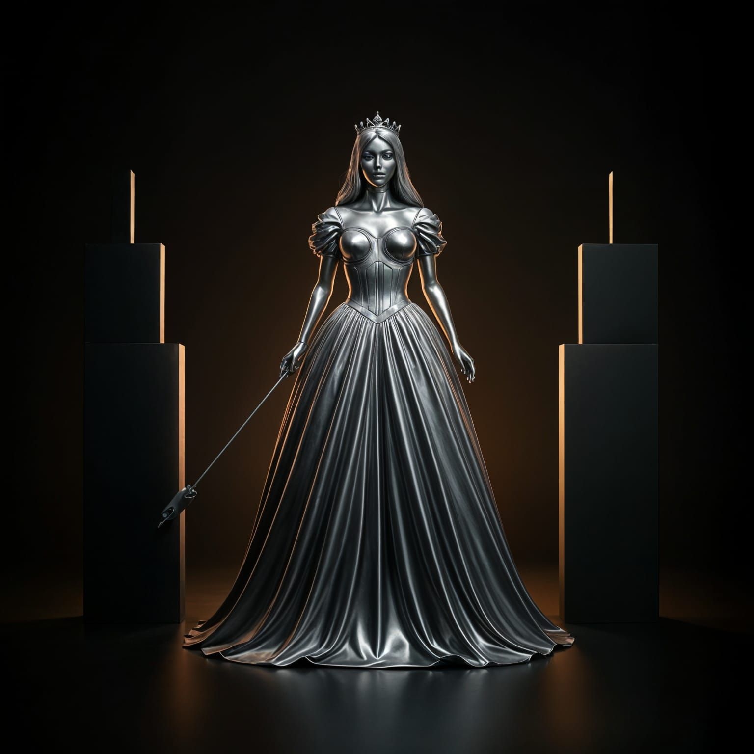 Surreal Metal Sculpture of a Princess in Shadow