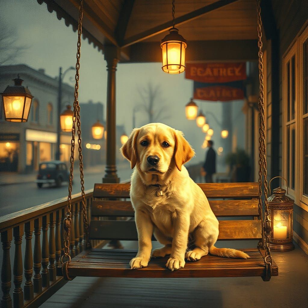 Golden Retriever Puppy in Vintage Cabaret Style