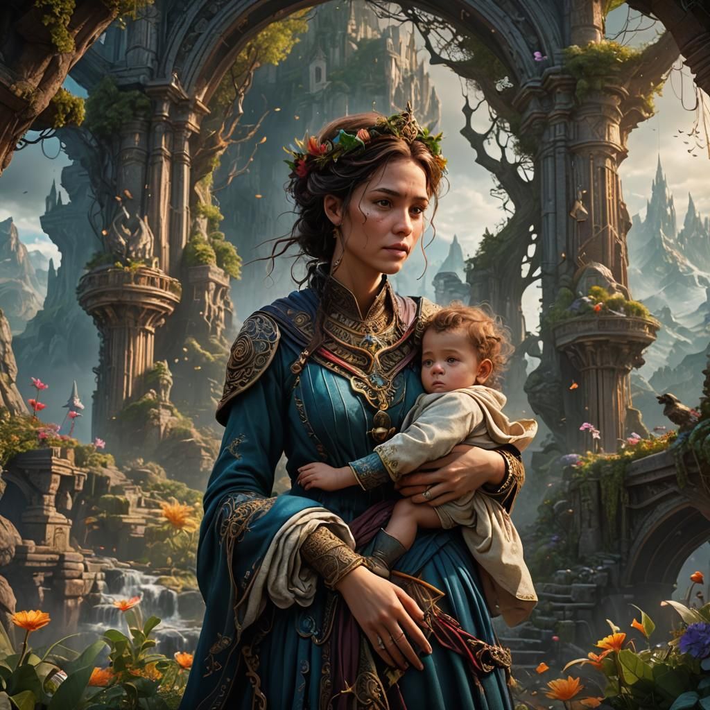 Realistic Motherhood Painting in Detailed Matte Style