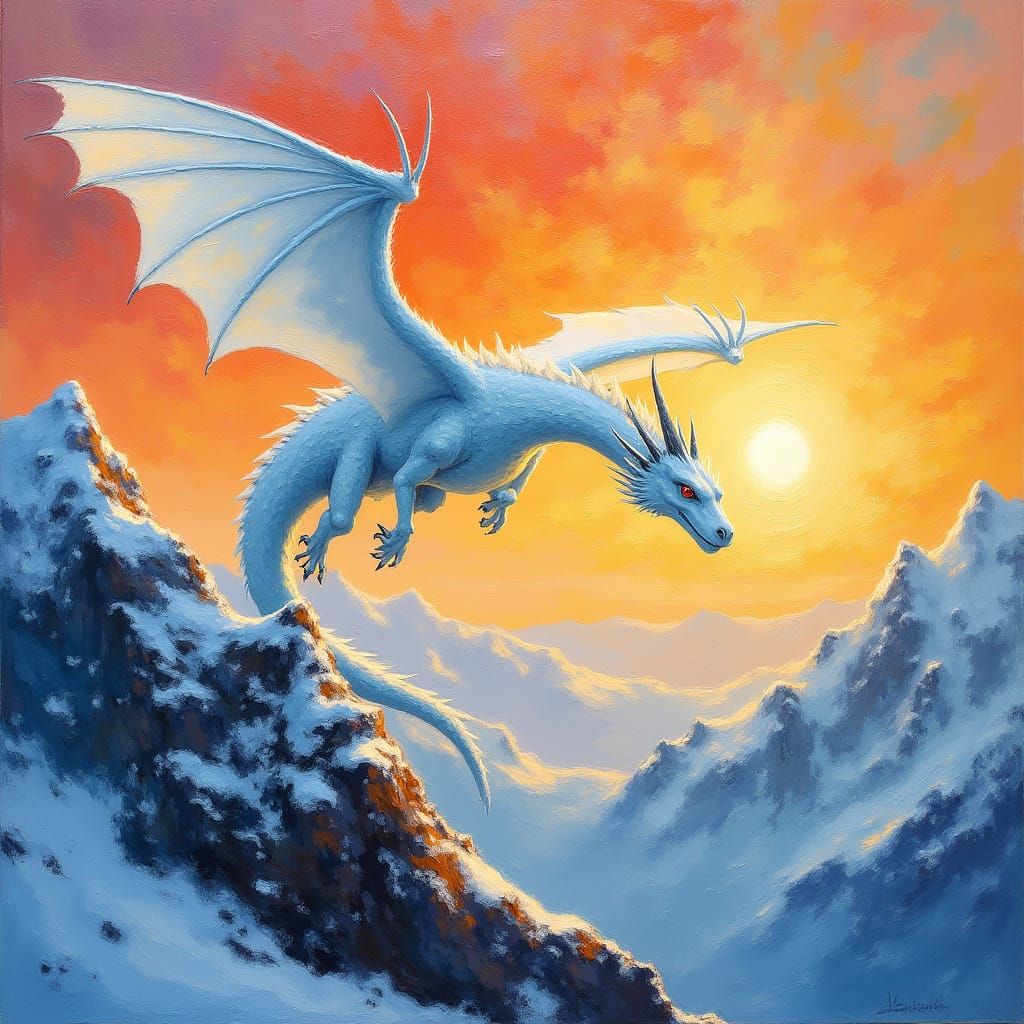 White Dragon Soaring: Neo-Impressionist Expressionist Sunris...