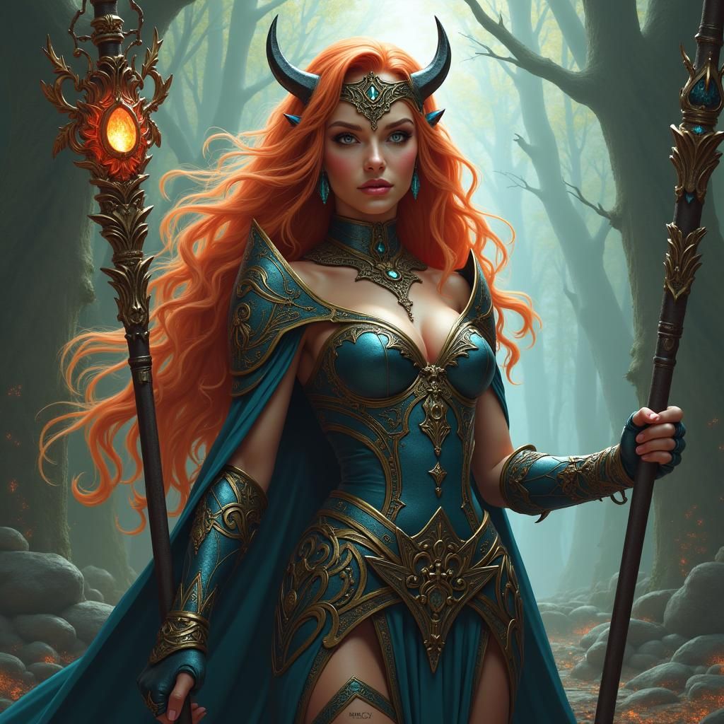 High Elf Sorceress with Ginger Hair, Matte Painting