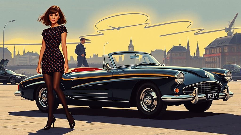 1960s London Fashion Model Poses With European Sports Car
