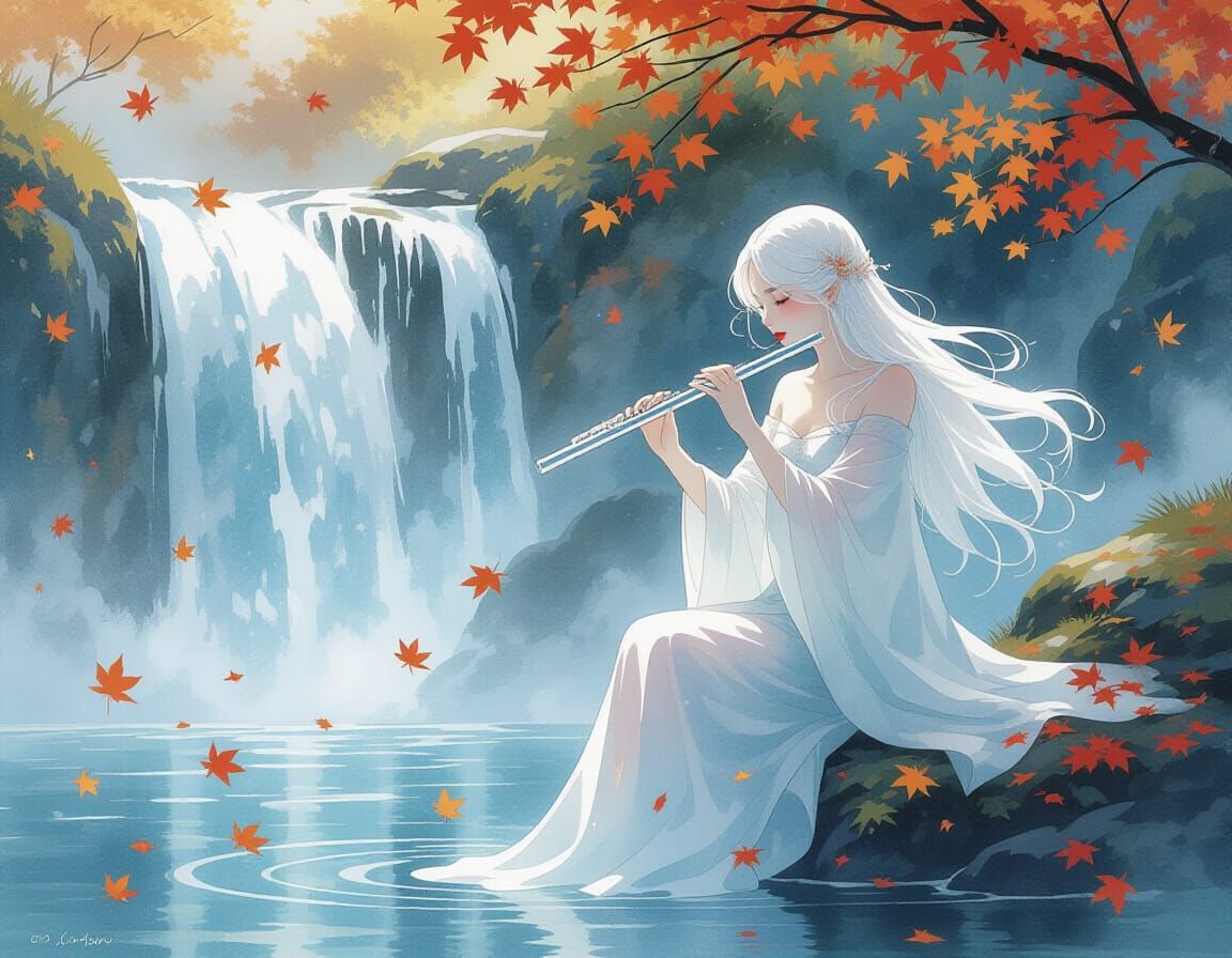 Spectral Flutist by Autumn Waterfall in Watercolor Style