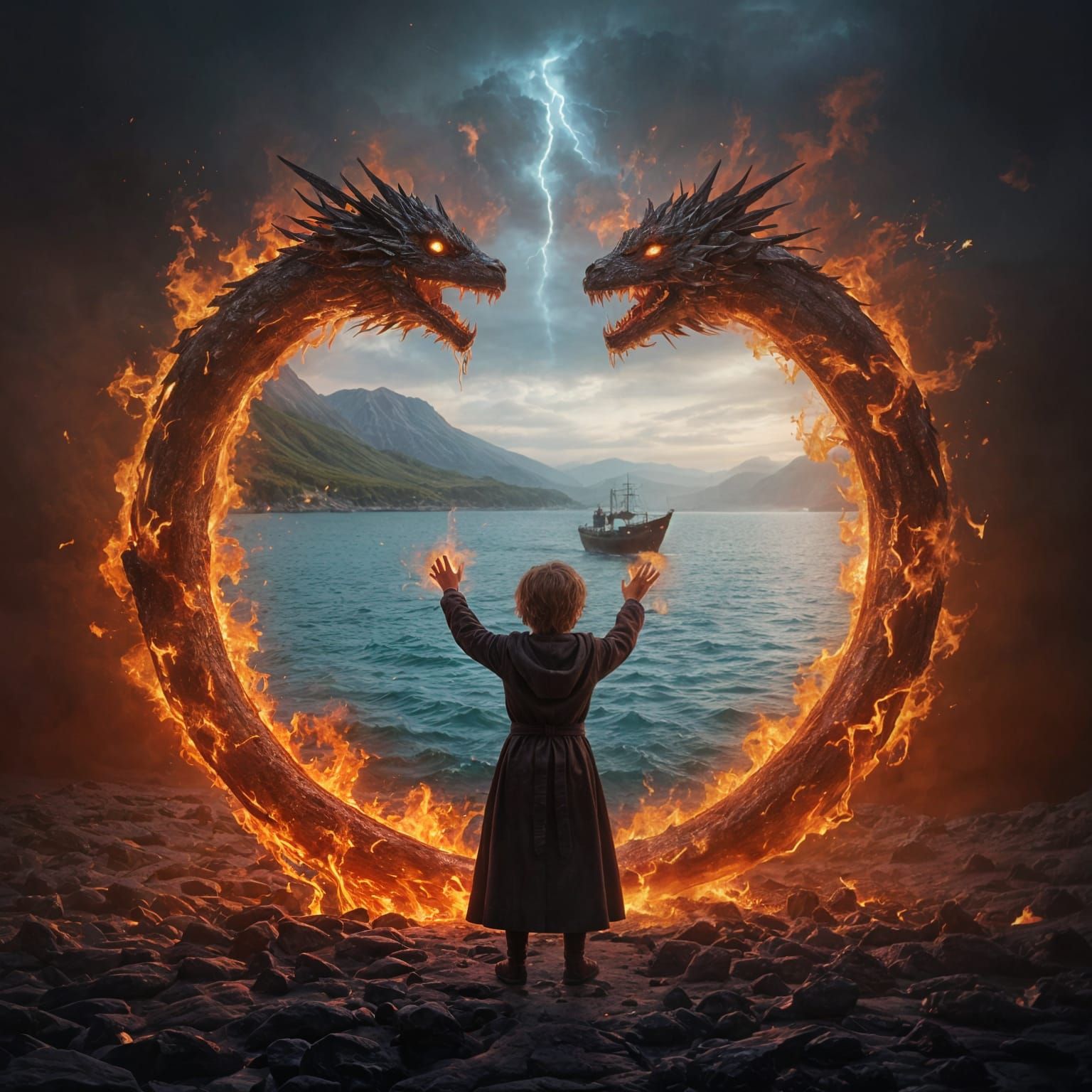 Mystical Fire Dragons Erupt in Vibrant Fantasy Realism