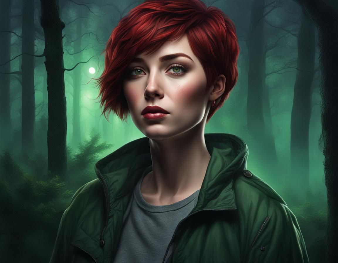 Ethereal Forest: Portrait of a Red-Haired Woman